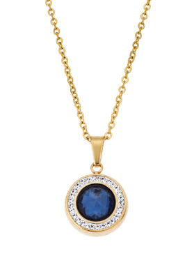 Gold-tone stainless steel dark blue crystal pendant necklace with a 45cm chain