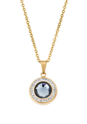 Gold-tone stainless steel crystal pendant necklace with a 45cm chain