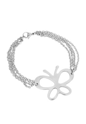 Silver-tone stainless steel butterfly bracelet with a multi-chain design