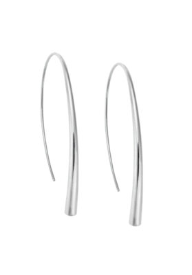Silver tone elongated earrings with a modern and sophisticated design.
