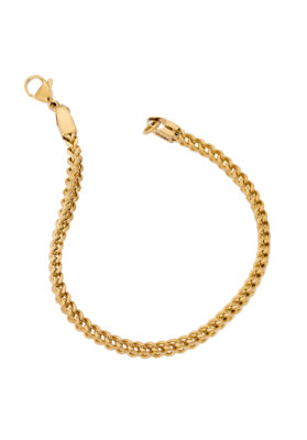 Gold tone braided chain bracelet with a sleek and sophisticated design.