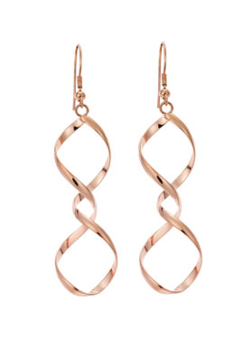 Rose gold twisted earrings with a unique spiral design.