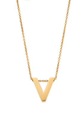 Gold tone V necklace with a minimalist and modern design.