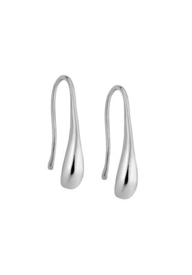Silver tone teardrop earrings with a modern and elegant design.