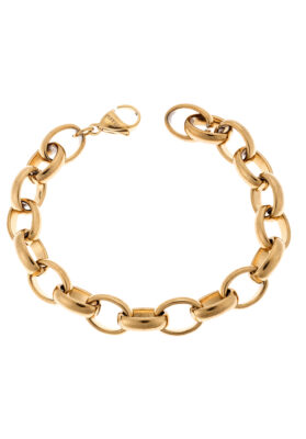 Elegant gold-tone chain link bracelet with a polished finish, ideal for layering or wearing as a statement accessory.