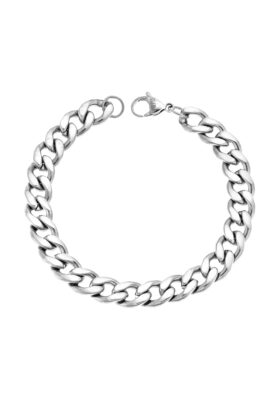 Silver-tone stainless steel Cuban link bracelet with a polished finish.
