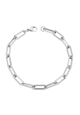 Silver-tone stainless steel paperclip chain necklace with a sleek, modern design.