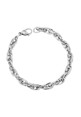 Silver-tone stainless steel rope chain bracelet with a polished finish.
