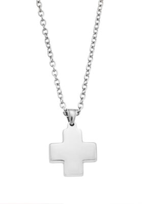 Silver-tone stainless steel cross pendant necklace with a 70cm chain.