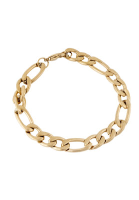 Gold-tone stainless steel bracelet with a classic chain-link design.