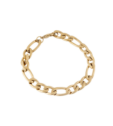 Gold-tone stainless steel bracelet with a classic chain-link design.