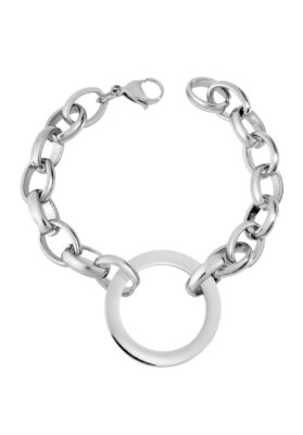 Silver-tone stainless steel chunky chain bracelet with a bold circular link design.