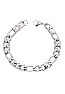 Silver-tone stainless steel chain bracelet featuring a polished finish and secure clasp for a sleek and stylish look.