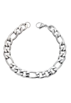 Silver-tone stainless steel chain bracelet featuring a polished finish and secure clasp for a sleek and stylish look.