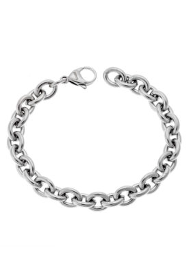 Silver-tone stainless steel chain bracelet with interlocking links and a secure lobster clasp, stylish and modern.