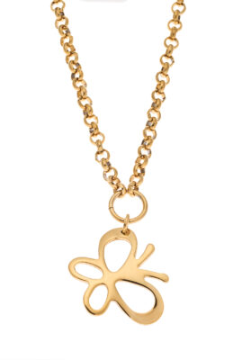 Gold-tone stainless steel necklace with a heart pendant and bold chain design.