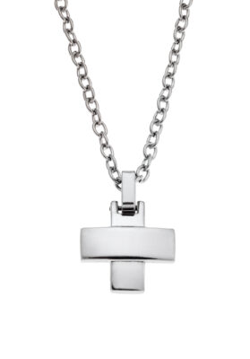 Silver-tone stainless steel pendant necklace with a polished minimalist pendant and a 50cm durable chain.