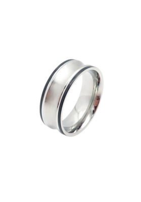 Silver-tone stainless steel spinner ring with a rotating outer band and polished finish, modern and functional.