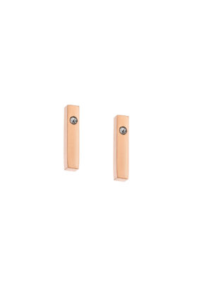 Rose gold-tone stainless steel crystal earrings with a polished bar design and embedded crystal, modern and elegant.