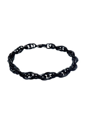 Black-tone stainless steel chain bracelet with an interwoven design, bold and modern.