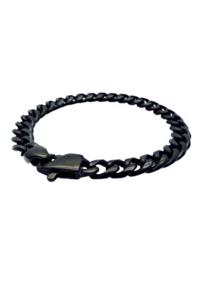 Black-tone stainless steel Cuban link bracelet with a polished matte finish, bold and stylish.
