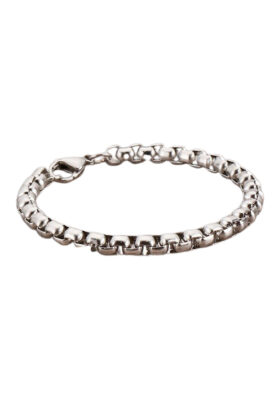 Silver-tone stainless steel box chain bracelet with a polished finish, sleek and stylish.