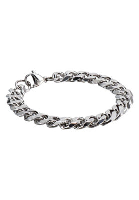 Silver-tone stainless steel Cuban link bracelet with a polished finish, bold and stylish.