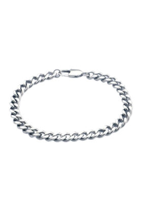 Thin silver-tone stainless steel Cuban link bracelet with a polished finish, sleek and elegant.