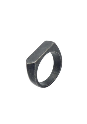 Black-tone stainless steel signet ring with a matte vintage finish, bold and modern, available in Size No. 62.
