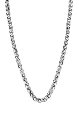 Silver-tone stainless steel necklace with a twisted chain design, polished and stylish, 45cm length.