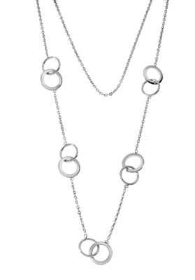 Silver-tone stainless steel necklace with interlocking circle accents and a 70cm chain, modern and elegant.