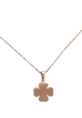 Rose gold-tone stainless steel clover necklace with a polished pendant and 45cm chain, elegant and symbolic.