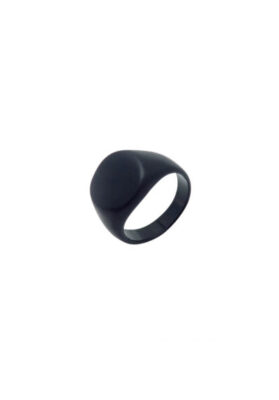 A black stainless steel signet ring with a sleek matte finish, ideal for a bold and modern look.