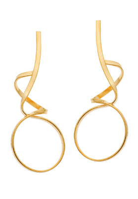 Gold-tone stainless steel earrings with a twisted loop design, elegant and stylish.