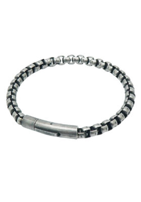 A men’s gunmetal stainless steel beaded bracelet featuring polished metal beads, a secure clasp, and a rugged, industrial-inspired finish.