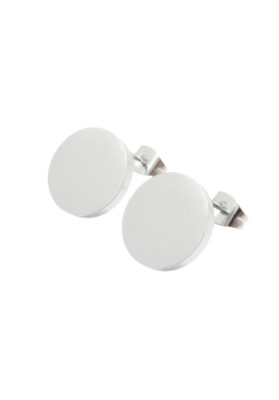 A pair of classic round silver stud earrings, crafted from stainless steel, offering a sleek and minimalist look suitable for any occasion.