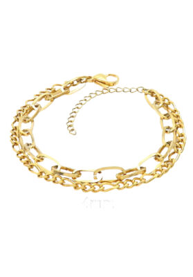 A gold layered chain bracelet with multiple links, creating a bold and elegant statement. Adjustable for a perfect fit.