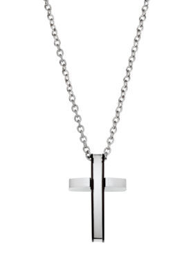 A Stainless Steel Dual-Layer Cross Pendant Necklace with a modern two-tone layered design, suspended from a durable chain.