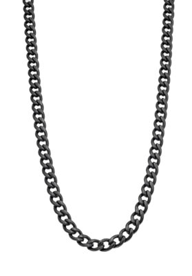 A bold black Cuban link chain necklace featuring thick, interlocking links with a matte black finish, designed for a modern and edgy style.