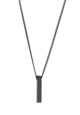 A sleek black bar pendant necklace featuring a minimalist rectangular pendant on a durable black chain, perfect for modern and stylish men.