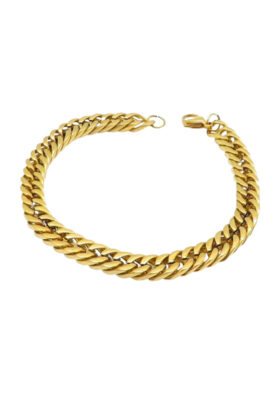 Close-up of a Men’s Gold Cuban Link Bracelet featuring a polished gold finish and a secure clasp closure.
