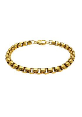 Close-up of a Men’s Gold Box Chain Bracelet featuring a polished gold finish and a secure clasp closure.
