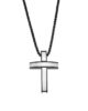 Close-up of a Men’s Black & Silver Stainless Steel Cross Necklace with a bold layered design and a black chain.