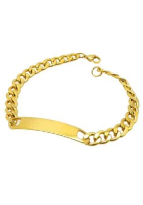Close-up of a Men’s Gold Cuban Link Bracelet with a polished gold finish and a classic chain design.