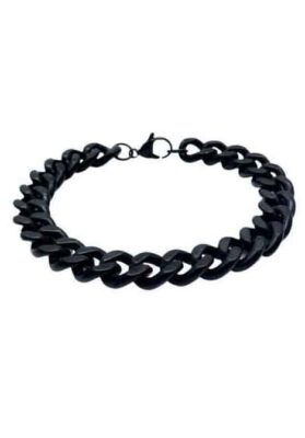 Close-up of a Men’s Black Cuban Link Chain Necklace with a matte black finish and secure clasp.