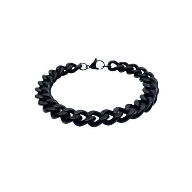 Close-up of a Men’s Black Cuban Link Chain Necklace with a matte black finish and secure clasp.
