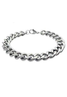 Close-up of a Men’s Silver Cuban Link Chain Necklace with a polished stainless steel finish and secure clasp.