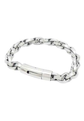 Close-up of a Men’s Stainless Steel Chain Bracelet with a bold link design and a secure magnetic clasp.