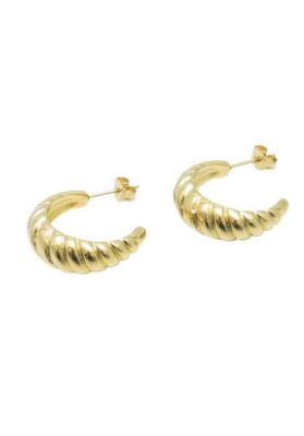 Close-up of Gold Twisted Hoop Earrings with a textured spiral design and polished finish.