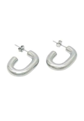 Close-up of Silver Chunky Hoop Earrings with a bold, open-hoop design and polished finish.